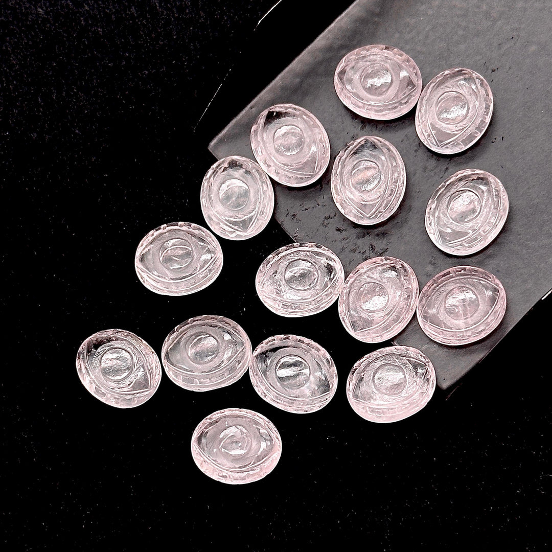 Natural Rose Quartz Carved Evil Eye Beads, Evil Eye Charm Beads For Jewelry Making, Carving Beads, 12X10 MM, Carved Eye Shape Charm Beads