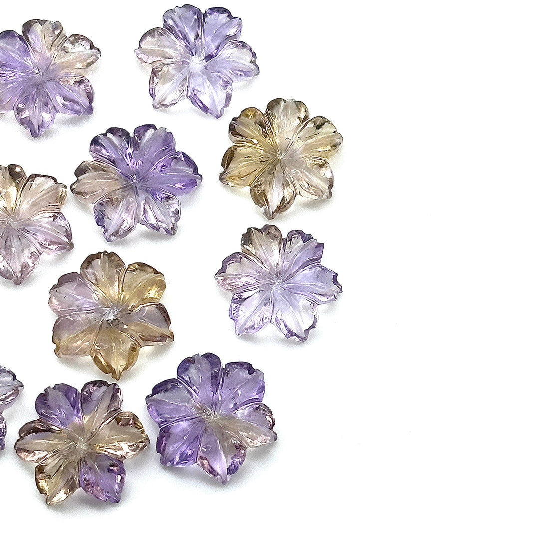 Beautiful Natural Ametrine Carved Flower, Hand Carved Flower Shape Gemstone, 18 mm Naturally Carved Flower for Jewelry, Carved Crystal