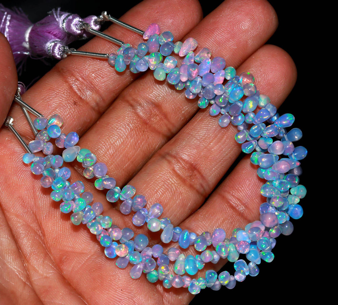 Multi Fire Ethiopian Opal Drop Shape Beads, AAA+ Flashy Ethiopian Opal Beads, Smooth Welo Opal Drop Beads, 4-6 MM