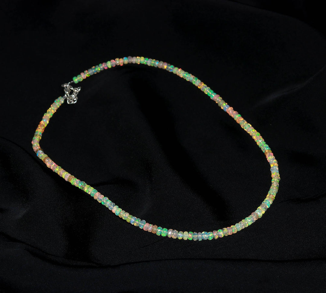 Yellow Ethiopian Opal Necklace, Natural Ethiopian Rondelle Beads Necklace, Faceted Beads Jewelry, 4 MM Beads, Gifts for Women, Gift for Her