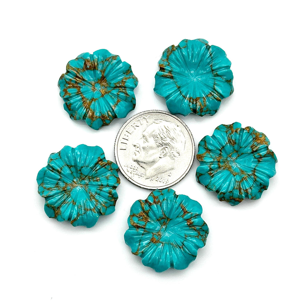 AAA Copper Turquoise Flower Shape Carving, Turquoise Hand Carved Flower for Jewelry Making, Crystal Flower Carving, 17 MM, Gemstone Flower