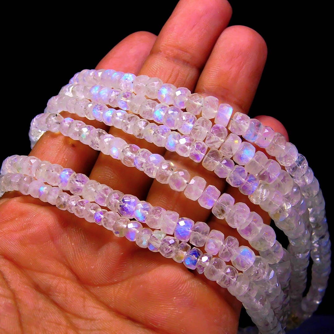 Faceted Rainbow Moonstone Rondelle Beads: 4-5 mm, 4 Inch Strand
