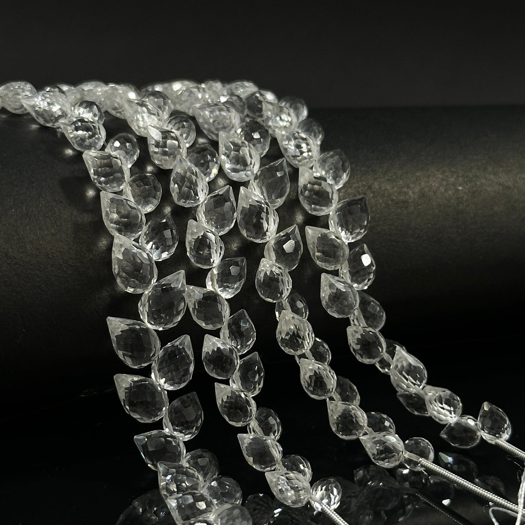 Natural Crystal Quartz Faceted Drop Shape Beads, 6X8 mm Faceted Crystal Briolette, Jewelry Making Side Cut Wholesale Earrings Beads, 4 Inch