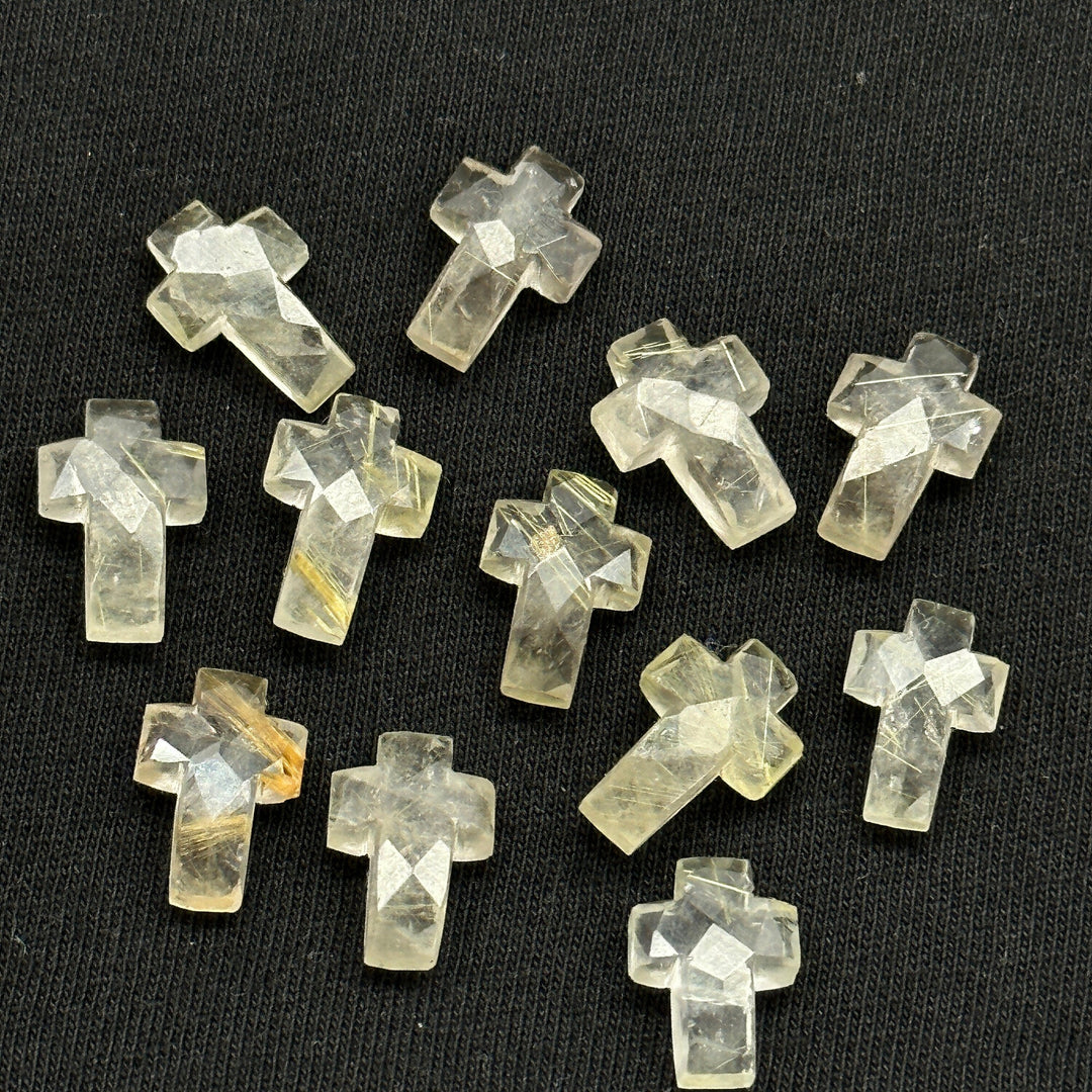 Natural Golden Rutile Cross Shape Beads ~ Rutile Carvigs Gemstone Beads ~ Faceted Golden Rutile Beads ~ 15 MM Cross Charm Beads ~ Holy Cross