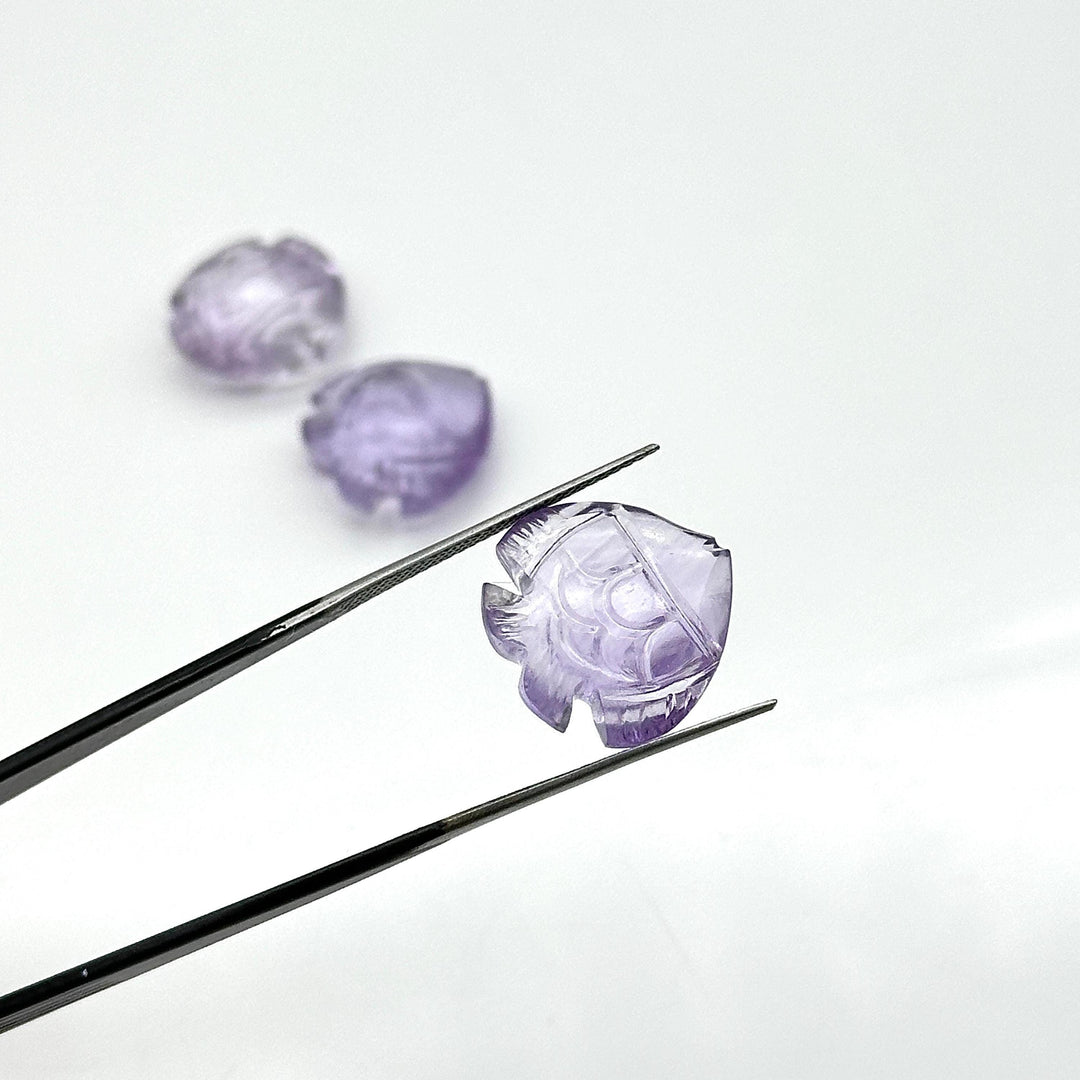 Cute Pink Amethyst Fish Shape Beads, Natural Pink Amethyst Fish Hand Carved Beads, Marine Fishes, Deep Sea Gemstone Fishes 16X17 MM