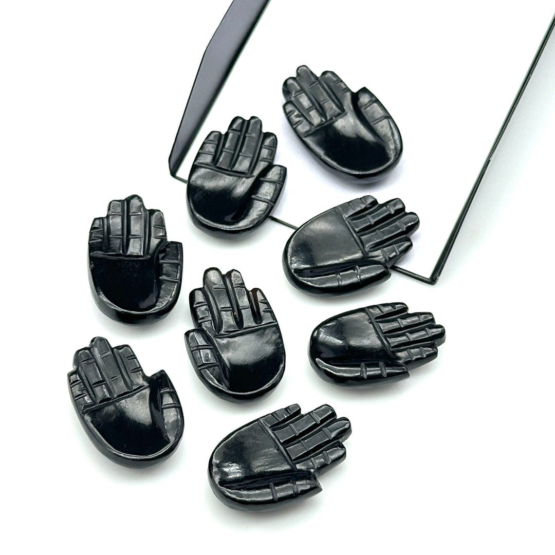 Natural Black Onyx Hamsa Shape Carved Stone, 25 MM Palm Shape Gemstone, Black Onyx Handmade Charms, Jewelry Making Hamsa Charm Beads