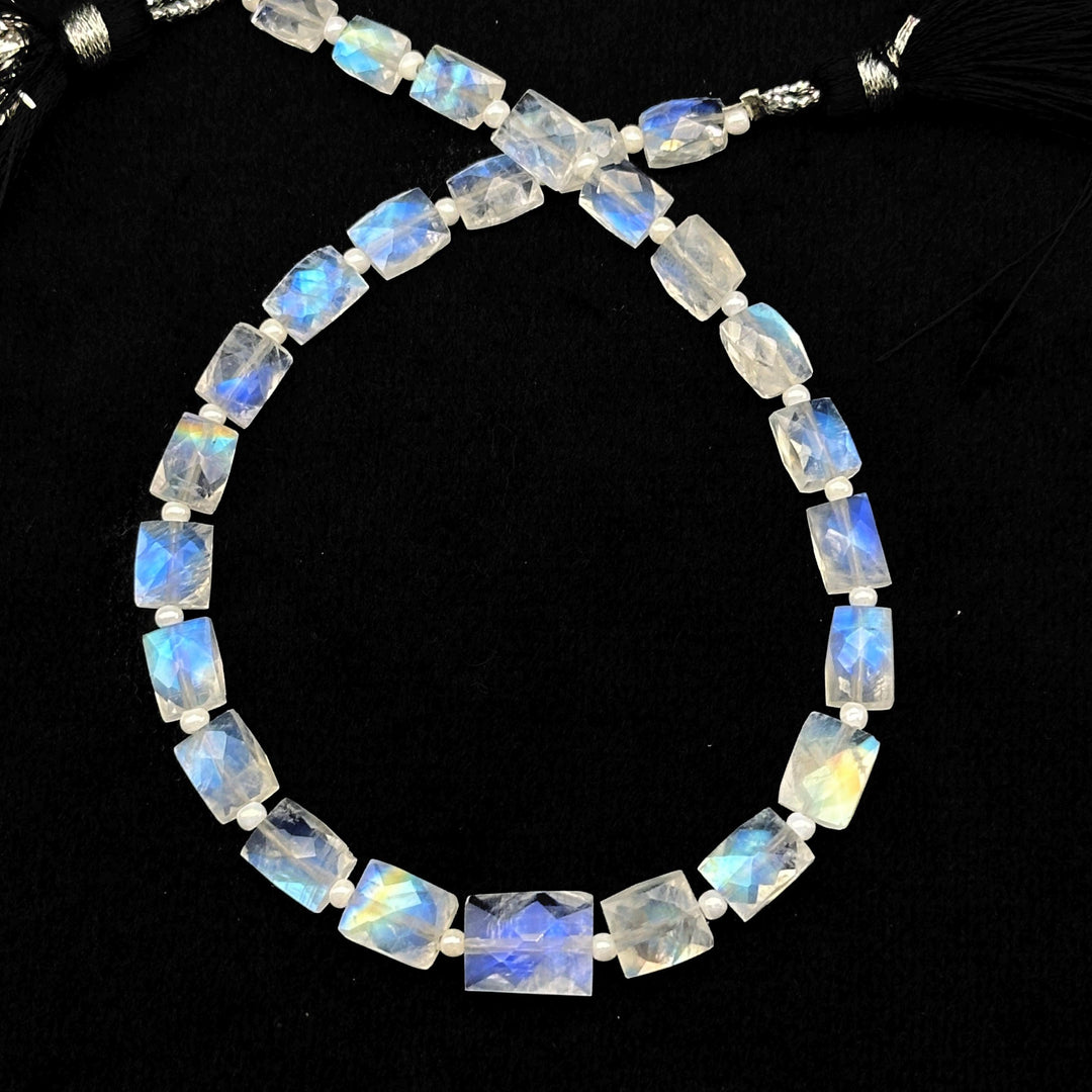 Natural Rainbow Moonstone Faceted Chicklet Gemstone Beads, Flashy Blue Fire Moonstone Rectangle Beads, AAA Quality Moonstone Gemstone Beads