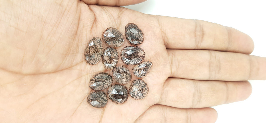 2 pcs AAA+ Quality Black Rutile freeform Rosecut, Blcak Routile faceted rosecut,gemstone for jewelry, jewelry making rosecut 9X6 13X10 mm