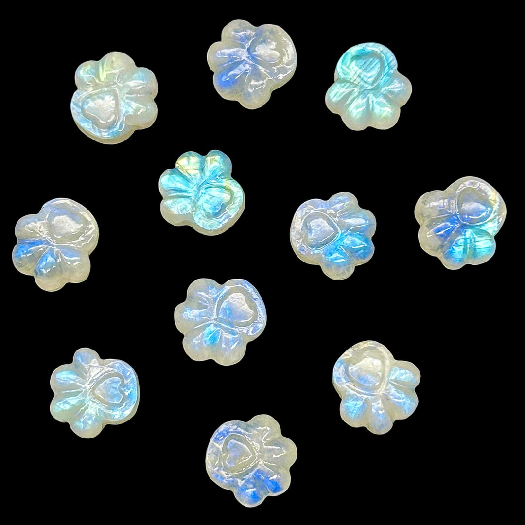 Tiny Rainbow Moonstone Dog Paw, AAA+ Gemstone Paw Carving, 13 MM Paw Charm, Flashy Dog Paws for Jewelry & Craft Making Gift For Animal Lover