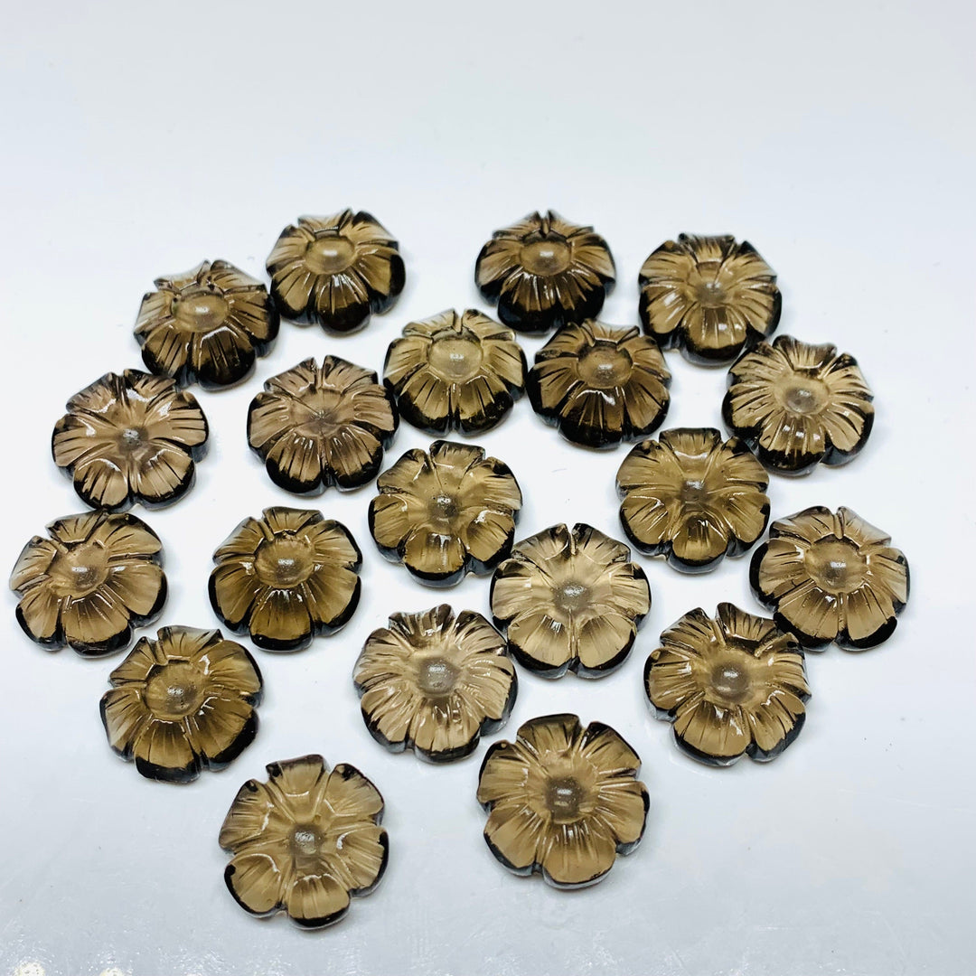 1,2,3,4 pcs Natural Smokey Quartz Flower Shape Carved Gemstone, Flower Shape Carving, Carved Gemstone For Jewellery 15 mm