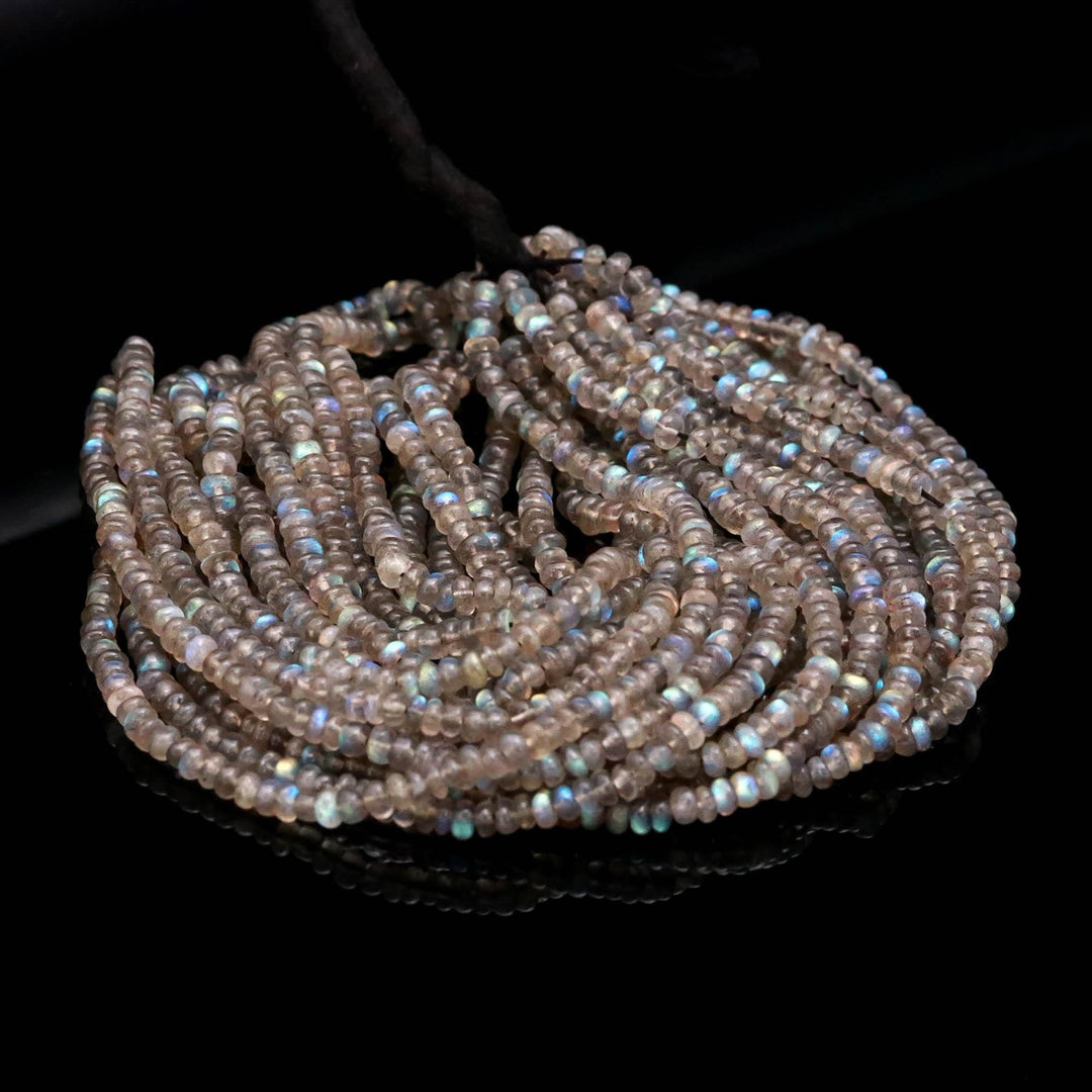 Flashy Labradorite Rondelle Beads, Natural Blue Fire Labradorite Smooth Beads, 4 MM Black Rainbow Beads, Wholesale Jewelry Making Beads