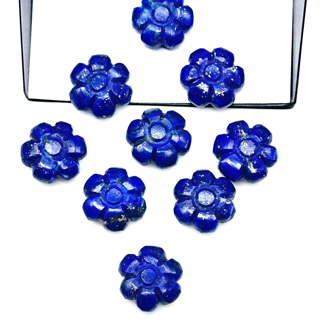 Natural Lapis Lazuli Flower Shape Carved Gemstone, Blue Flower Shape Carving, Carved Gemstone For Jewlery 12 mm, Craft Making Flower Charm
