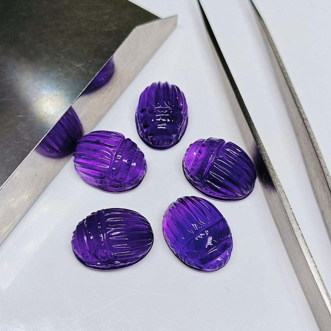 2,3,4,5,6 pcs Natural amethyst Scarab Face Carved Gemstone, Fancy Shape Scarab Carving, Hand Carved Gemstone for Jewlery 16X12