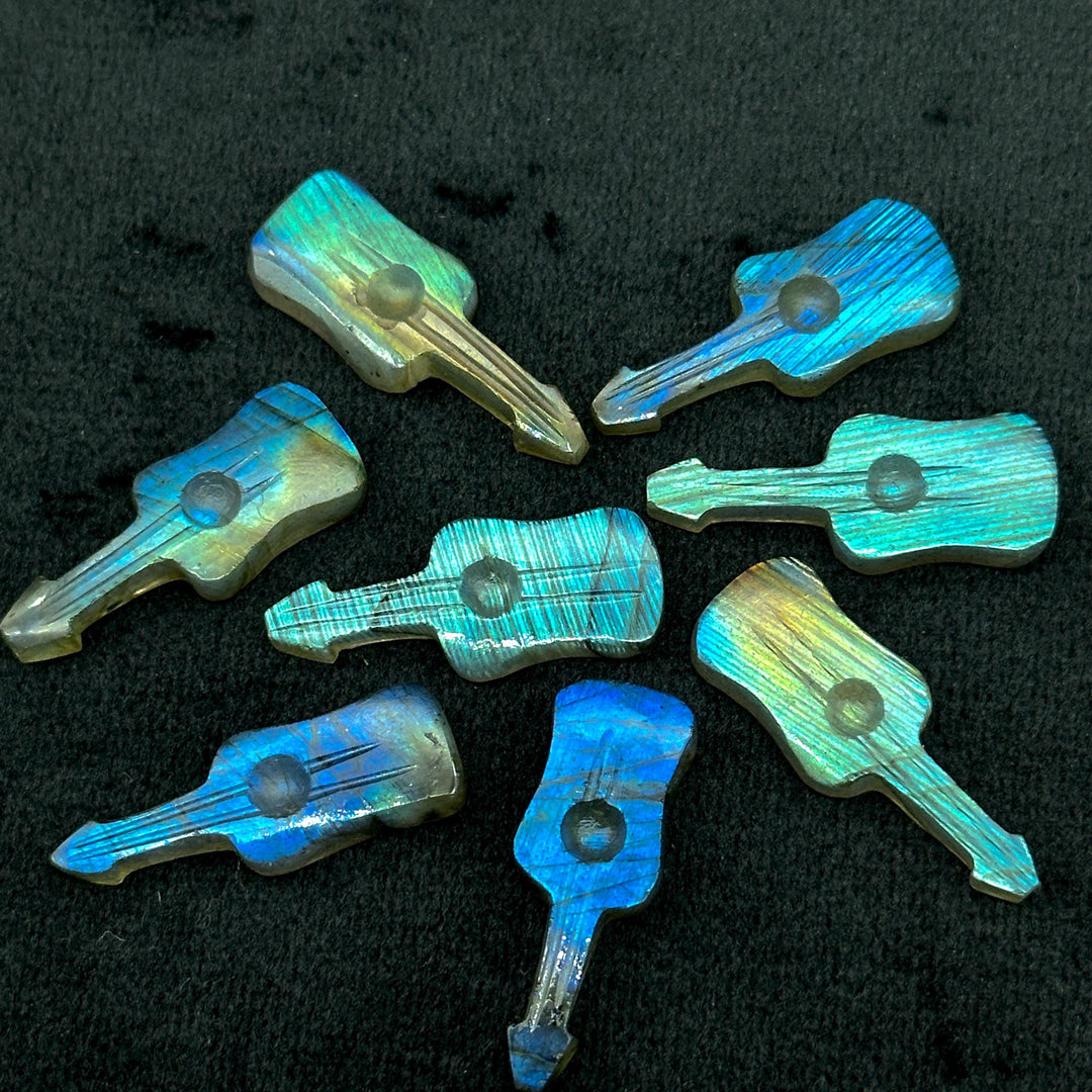 Flashy Labradorite Guitar Shape Carving Beads, Little Guitar Shape Hand Carved Gemstone, 26 MM, Miniature Guitar Gemstone, Tiny Charms