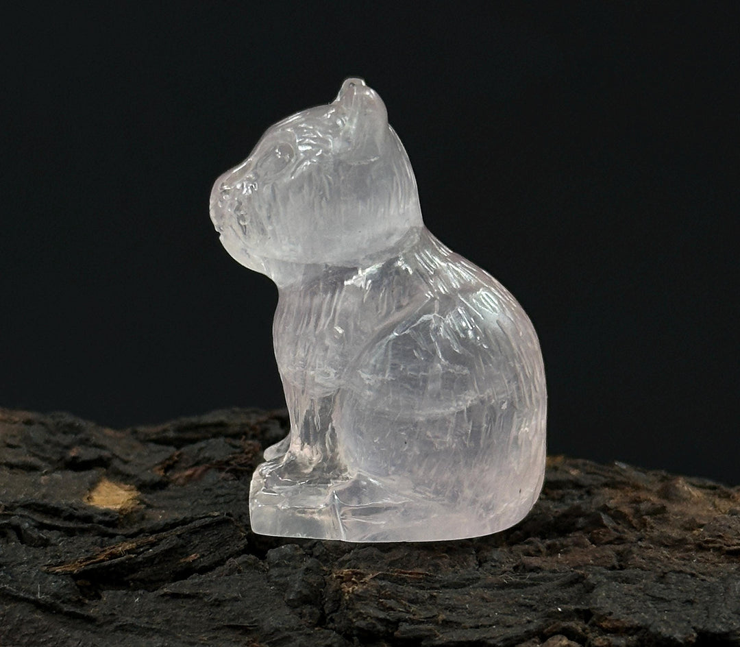 Rose Pink Quartz Cat Carved Gemstone, Egyptian Cat Carving, Feminine Energy and Healing Energy Rose Quartz Carving, Come Come Cat 30X17 mm