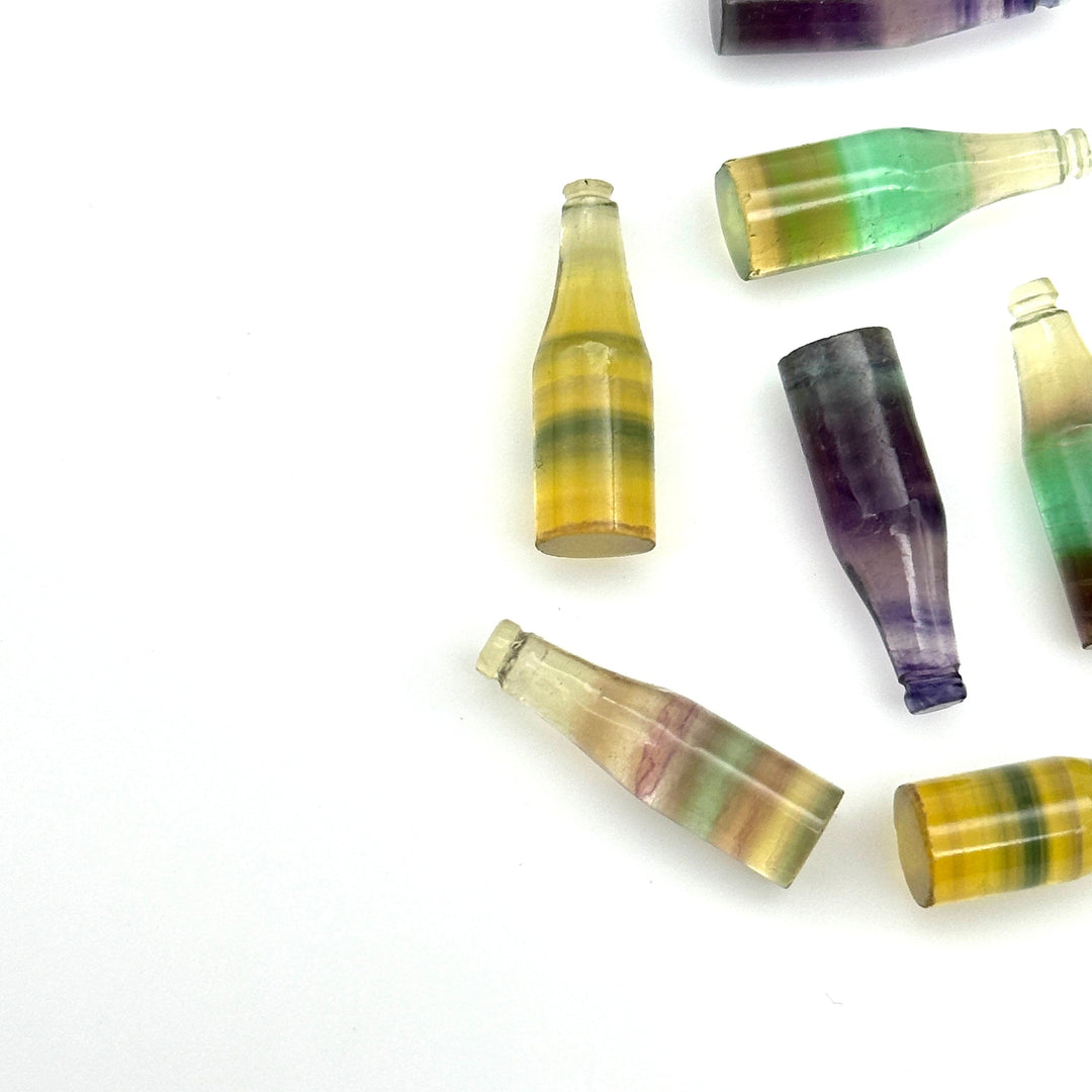 AAA+ Natural Fluorite Mini Bottle Carving Beads, Colorful Bottle Shape Carved Gemstone, Jewelry Making Charms, 7X21 MM Miniature Carvings