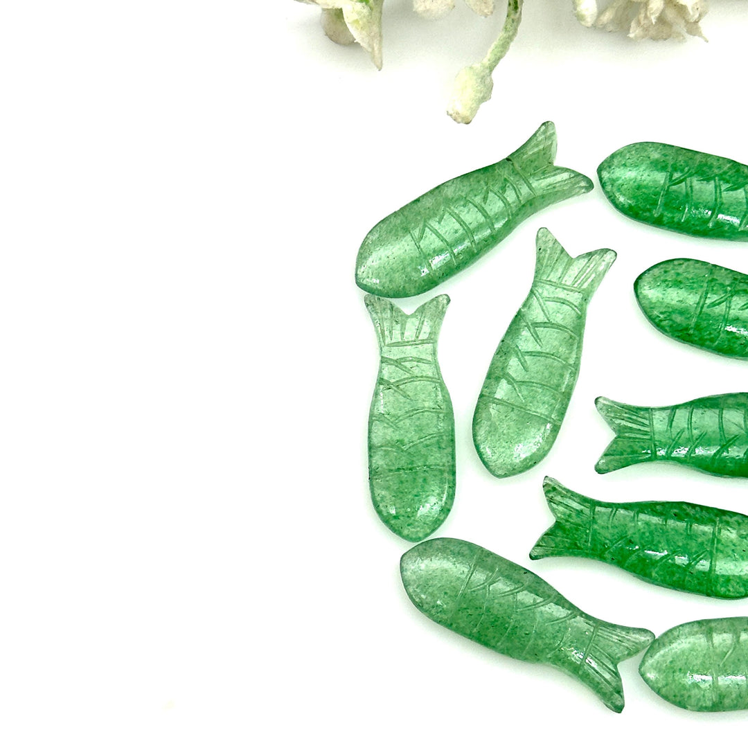 Green Strawberry Carved Fish, Green Quartz Fish Shape Carving, 10X30MM Loose Gemstone Fishes Charm, Reiki Healing Crystal Gifts