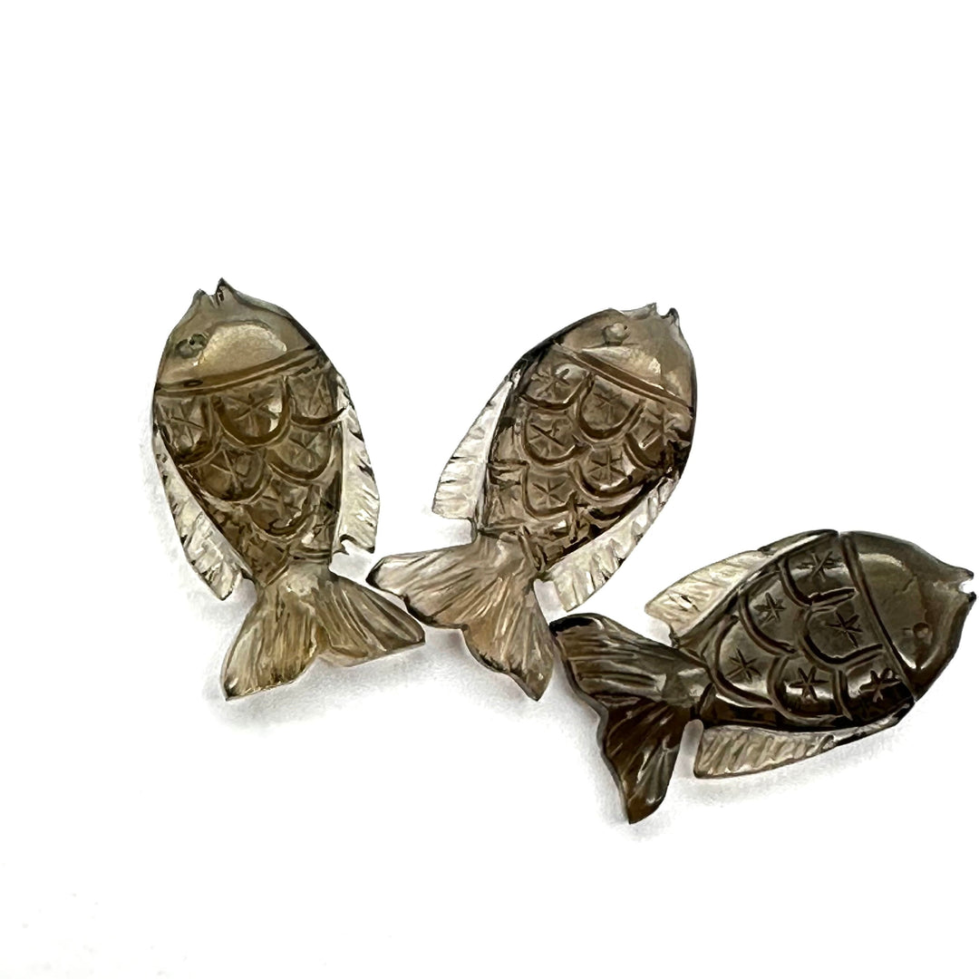Natural Smoky Quartz Handmade Fish Carving ~ Fish Shape Carving Gemstone Briolette's ~ Jewelry Making Loose Gemstones ~ 1 Pieces 25X15mm
