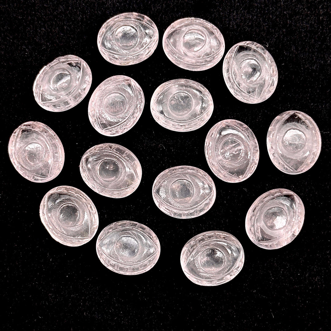 Natural Rose Quartz Carved Evil Eye Beads, Evil Eye Charm Beads For Jewelry Making, Carving Beads, 12X10 MM, Carved Eye Shape Charm Beads