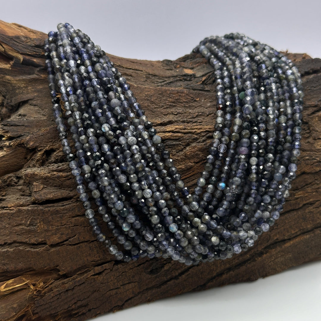 Faceted Iolite Beads: 4mm Round Blue Gemstone Strand, 13 Inch