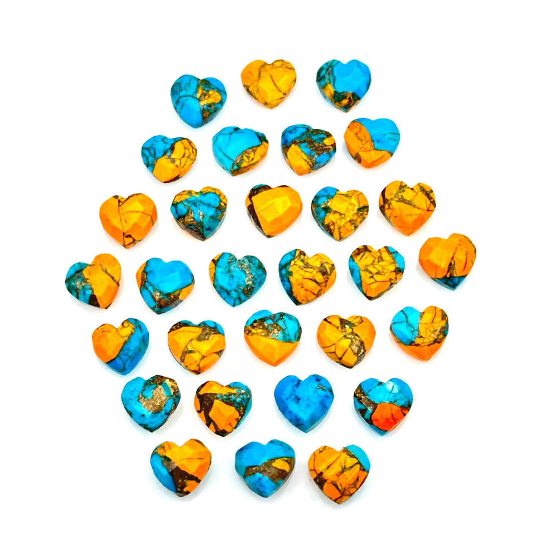 Beautiful Oyster Copper Turquoise Heart Shape Beads, Faceted Orange Turquoise Hearts, Carved Gemstones, 8 MM Jewelry Making Heart Charms