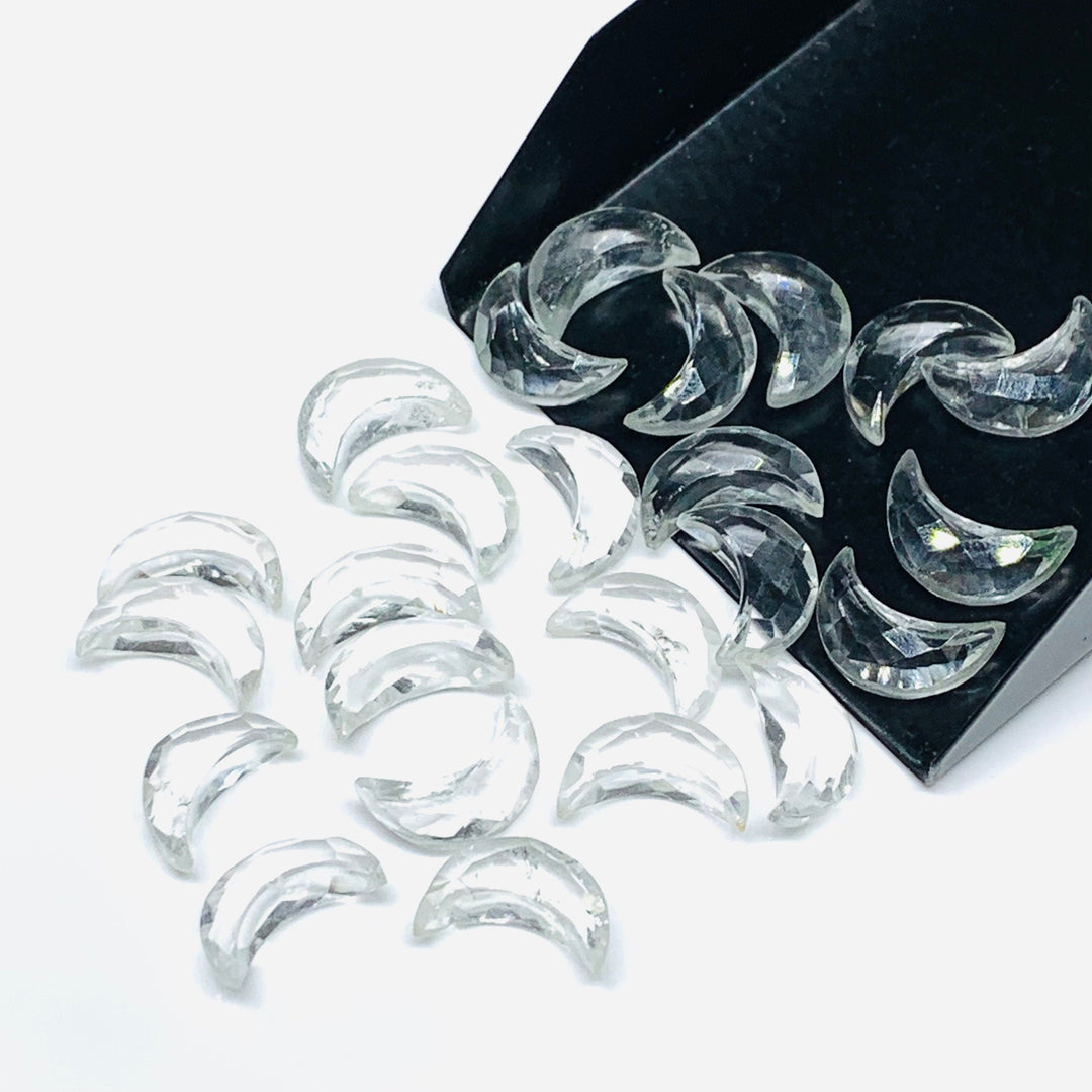 Faceted Crystal Quartz Moon Beads: Carved Gemstone Celestials (12mm)