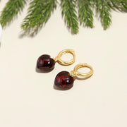 Red Garnet Heart Earrings, Natural Smooth Granet Heart Shape Earrings, AAA Garnet Gemstone, January Birthstone Gift, 12 MM Heart Jewelry