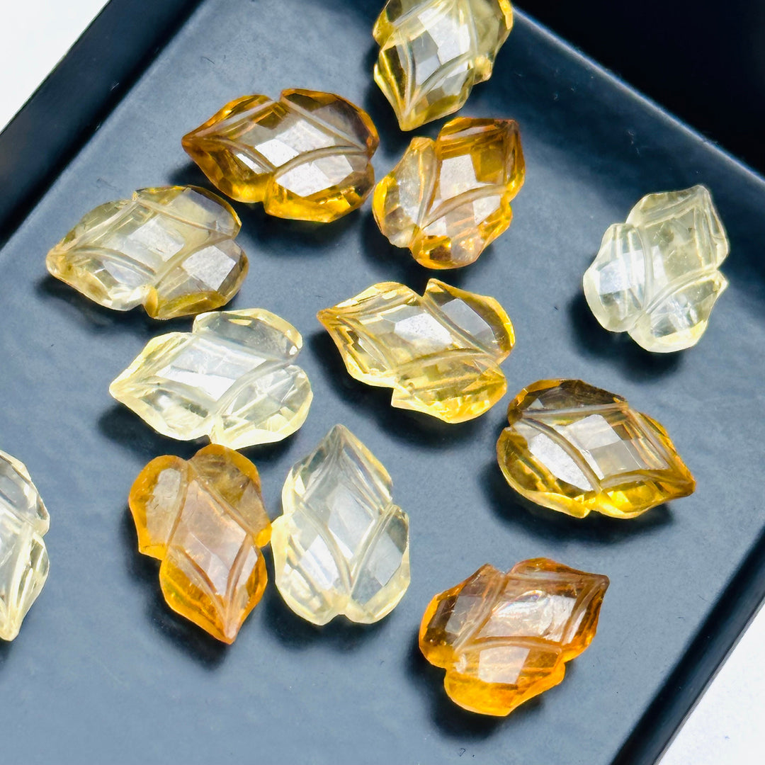 Natural Citrine Leaves Shape Carving Gemstone Beads, 9X13 MM Leaves Shape Loose Briolette's, Summer Leafs Beads, Wholesale Carving Beads