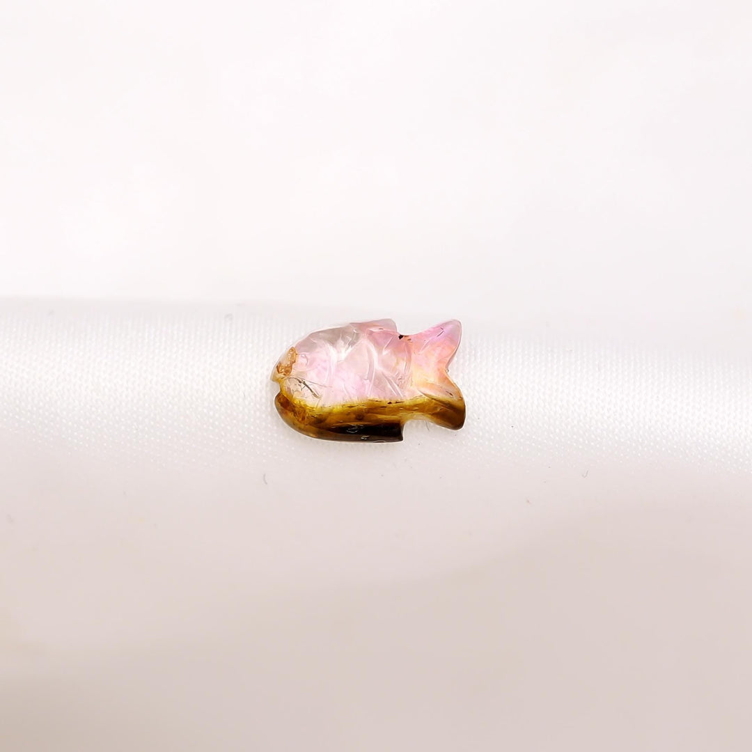 Bio Tourmaline Mini Shape Gemstone for Jewelry Making 10 MM, Tiny Fish Carving