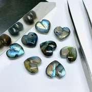 2,3,4,5,6 pcs 100% Natural Labradorite Heart Shape Gemstone, Natural Heart Shape Gemstone, Gemstone for Jewlery, 11 mm (Approx)