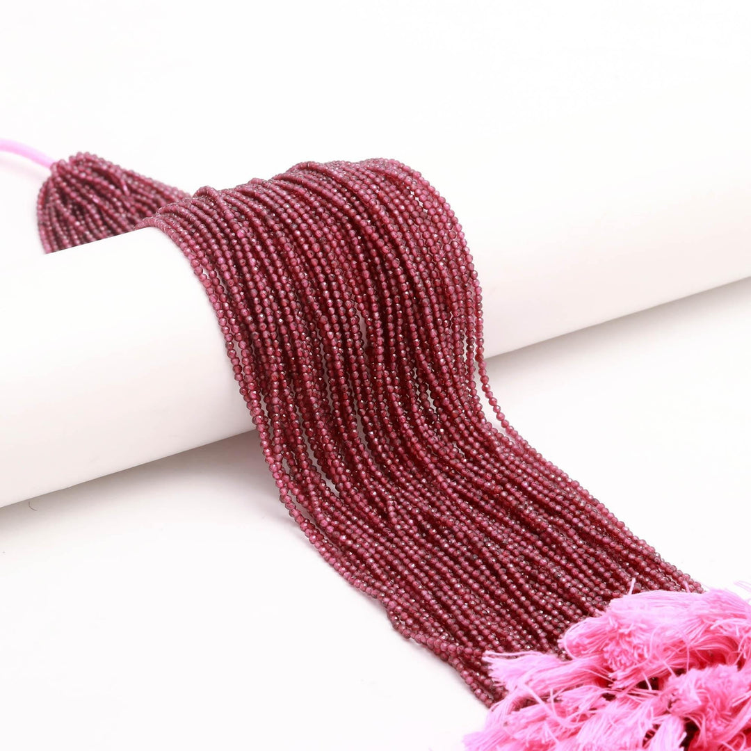 Mozambique Garnet Faceted Round Beads, Garnet Faceted Micro Beads, 2 MM Beads for Jewelry Making, 13 Inches, Natural Garnet Beads Strand