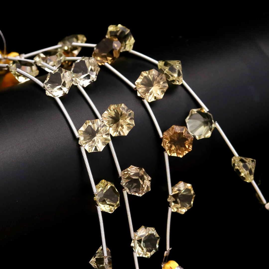Natural Lemon Quartz Faceted Cut Flower Beads, Lemon Quartz Round Cut Beads for Jewelry Making, 10 MM, 5 Pcs