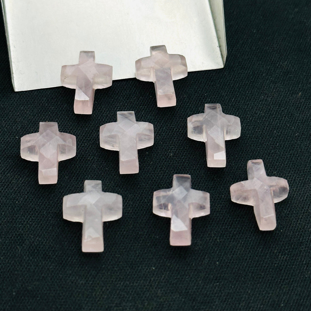 Natural Rose Quartz Cross Shape Gemstones Beads, Hand Carved Faceted Cross Shape Charms Beads, Holy Gemstone Beads Energy Beads 15X10 MM