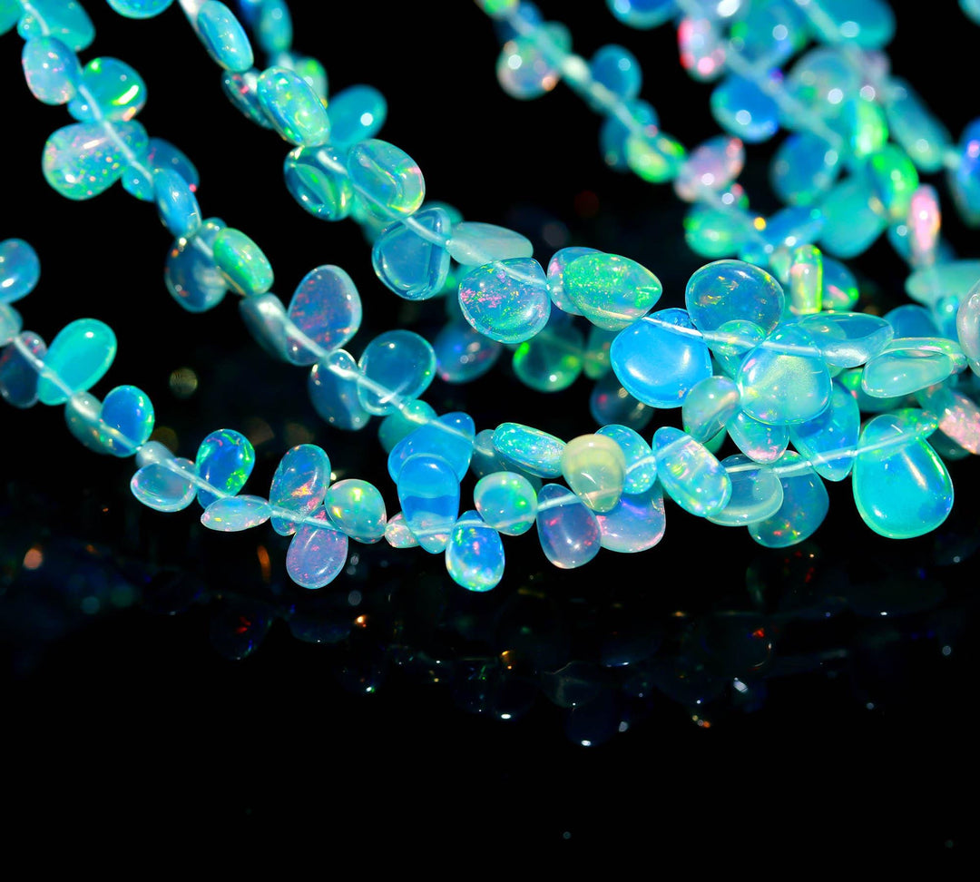 Light Blue Opal Pear Shape Beads, AAA Fire Ethiopian Opal Pear Shape Gemstone Beads, Jewelry Making Welo Opal Beads, 4-8 MM