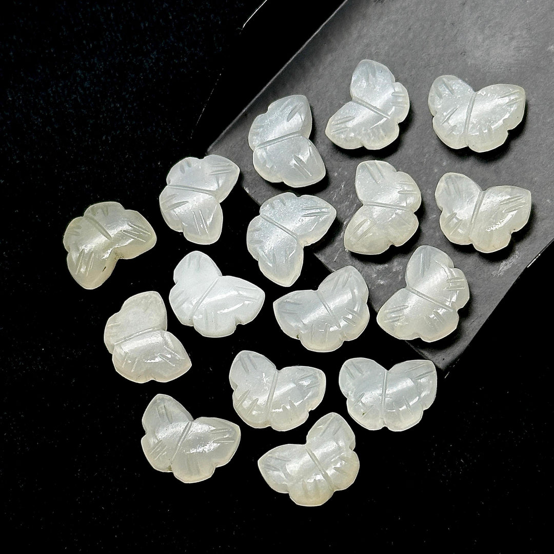 Natural White Moonstone Butterfly Shape Beads, White Moonstone Carved Briolettes, 13 MM, Loose Butterfly Charms, Moonstone Gemstone Beads