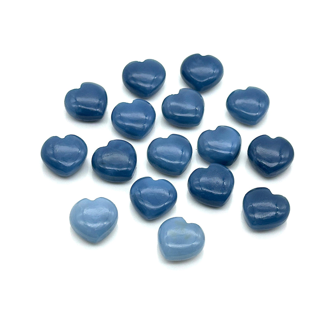 Blue Opal Heart Briolette Beads: Hand Carved Smooth Gemstone, 12mm