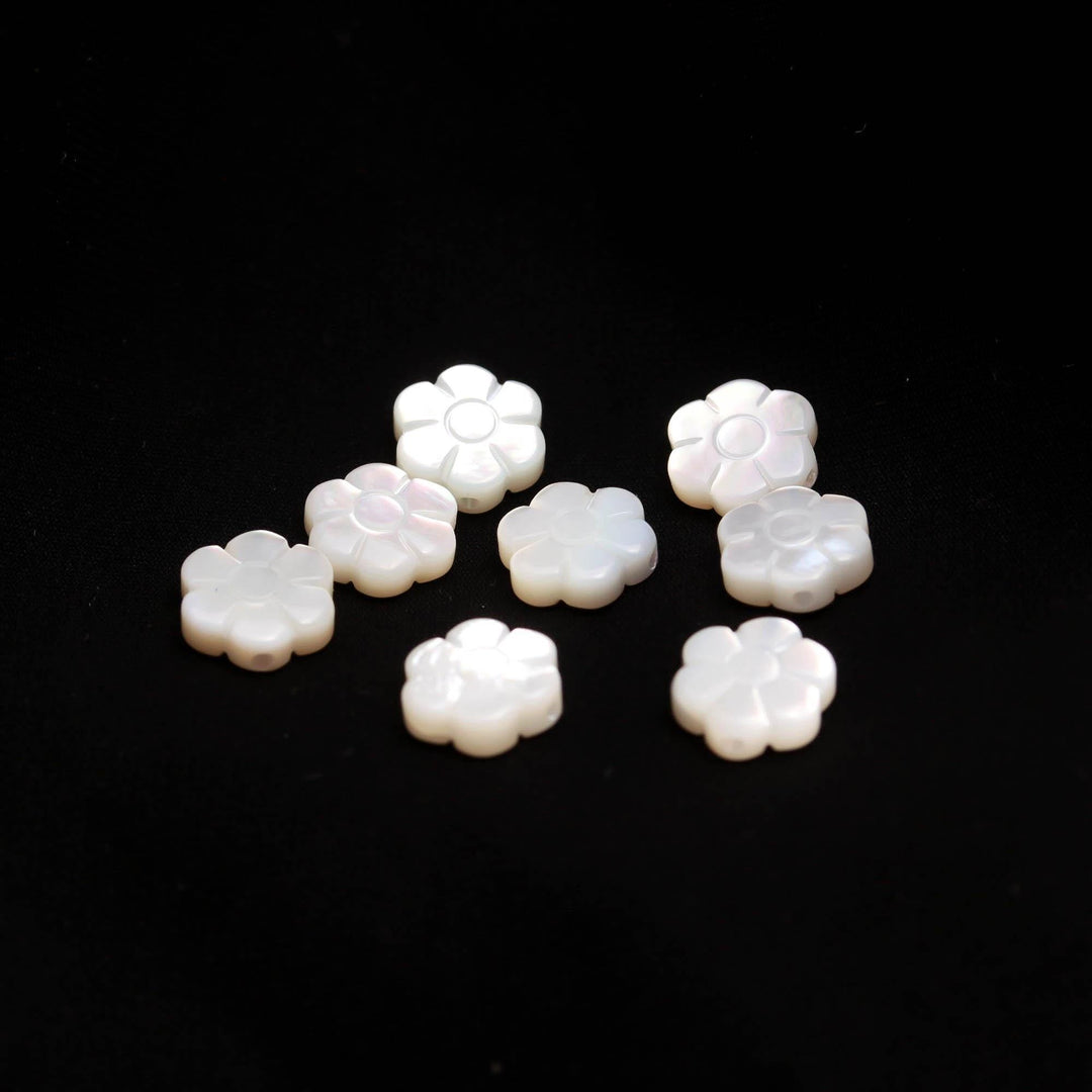 Mother of Pearl Carved Flower Shape Beads for Jewelry Making, Luster Pearl Flower Charms, 8 MM