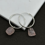 Load image into Gallery viewer, Natural Rough Rose Quartz Hoop Earings, Rose Quartz Dangle &amp; Hoop Earrings For Girls, Gemstone Earrings, Large Hoop Earrings For Gift