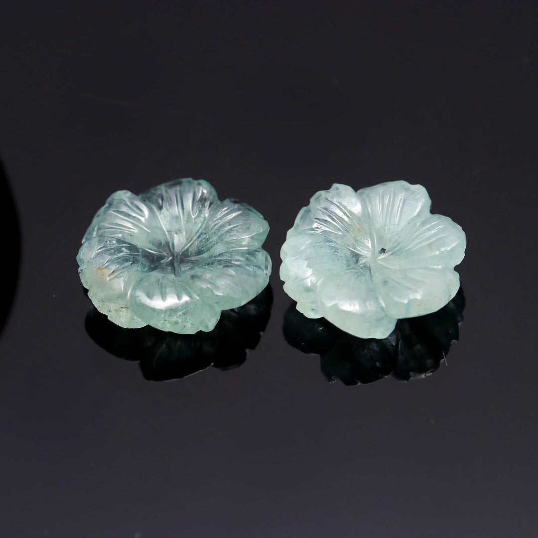 Natural Aquamarine Overlapped Flower Shape Stone, Hand Carved Aquamarine Flower Gemstone for Jewelry Making, 20 MM Crystal Gifts