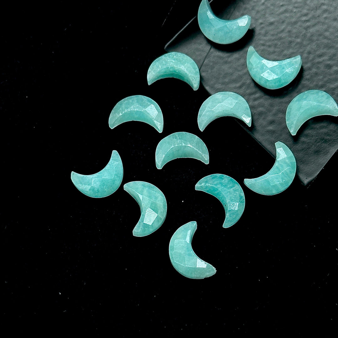 Mini Amazonite Carved Moon Shape Briolette's, Natural Amazonite Faceted Moon Shape Gemstone Beads, Hand Carved Moon Beads, Moon Charms 12 MM