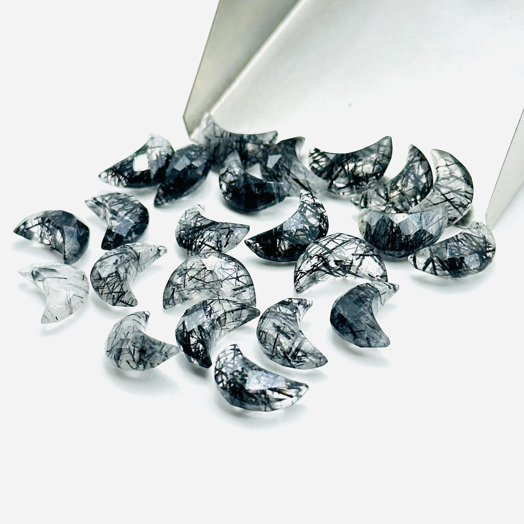 Natural Black Rutile Carved Moon Shape Beads, Hand Carved Moon Shape Gemstone Beads For Jewelry, Moon Shape Briolette's, Moon Charms 12 MM