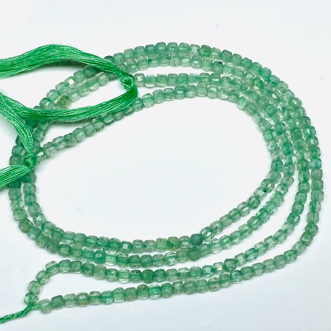 Green Strawberry Gemstone Beads: 3mm Faceted Box Shape, 6" Strand