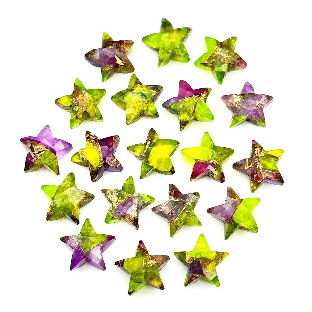 Rare Neon Green & Purple Turquoise Star Shape Beads, Green Turquoise Faceted Star Beads, Gemstone Carvings, Hand Carved Charm Beads 10 MM