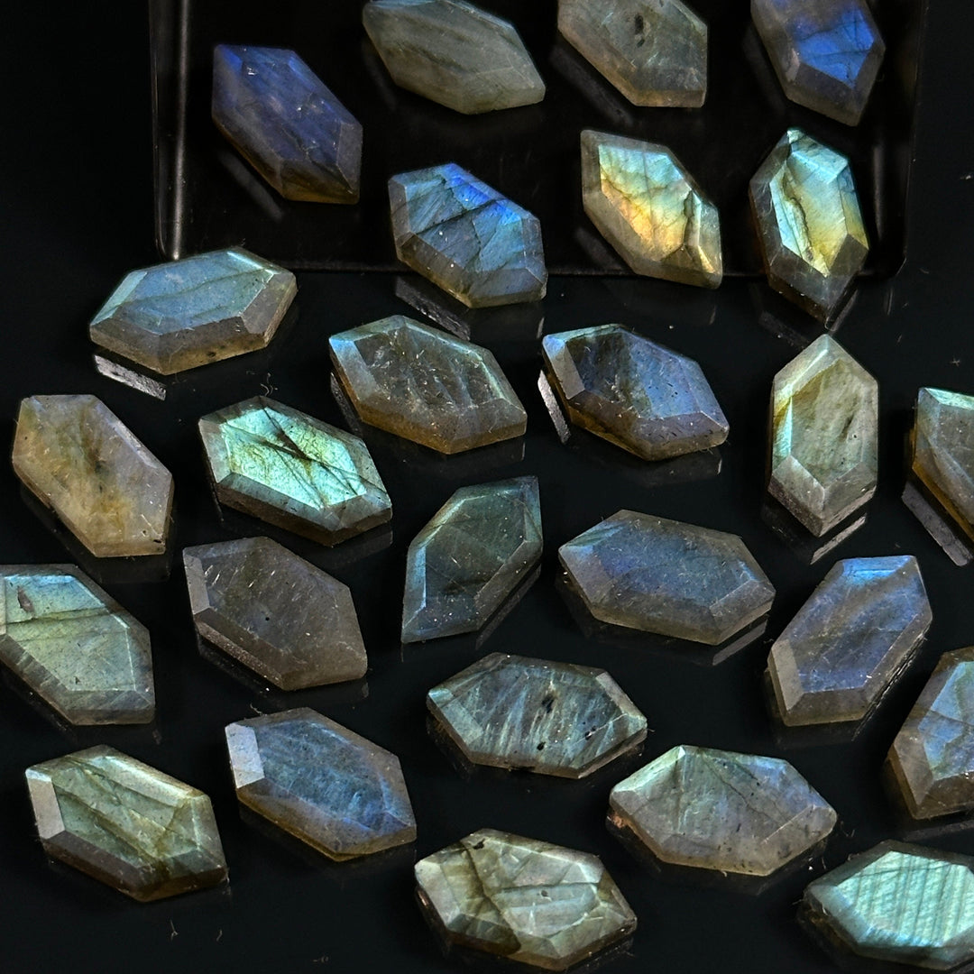 Blue Flashy Hexagon Beads, Natural Labradorite Fancy Shape Charms For Jewelry, 7X14 Geometrical Shape Gemstone Bead, Blue Fire Carving Beads