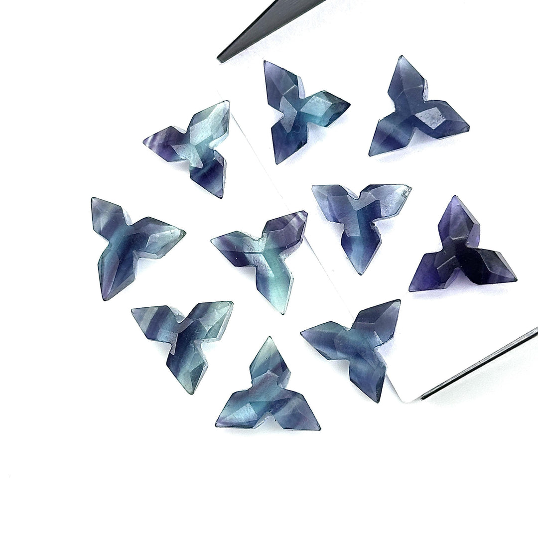 Natural Multi Fluorite Ninja Star Shape Gemstone, Fluorite Hand Carved Star Shape Beads for Jewelry Making, Faceted Briolette's, 12 MM