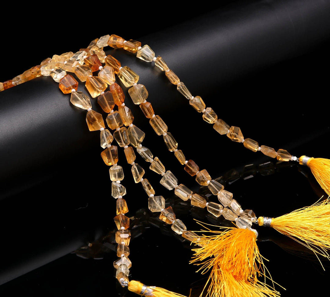 Citrine Tumble Shape Beads, Natural AAA Citrine Nuggets Shape Faceted Beads, Fancy Jewelry Making Beads, 6X8 - 7X9 MM, 8" Strand