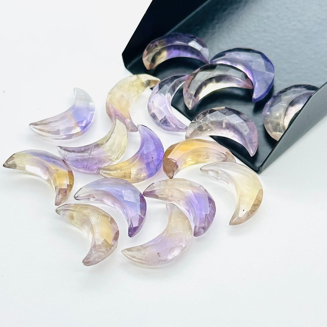 2,3,4,5, Pcs Natural Ametrine faceted Hand Carved Moon Shape Briolette's, Carved Moon Shape Gemstone for Jewlery, faceted Moon Shape 17 mm