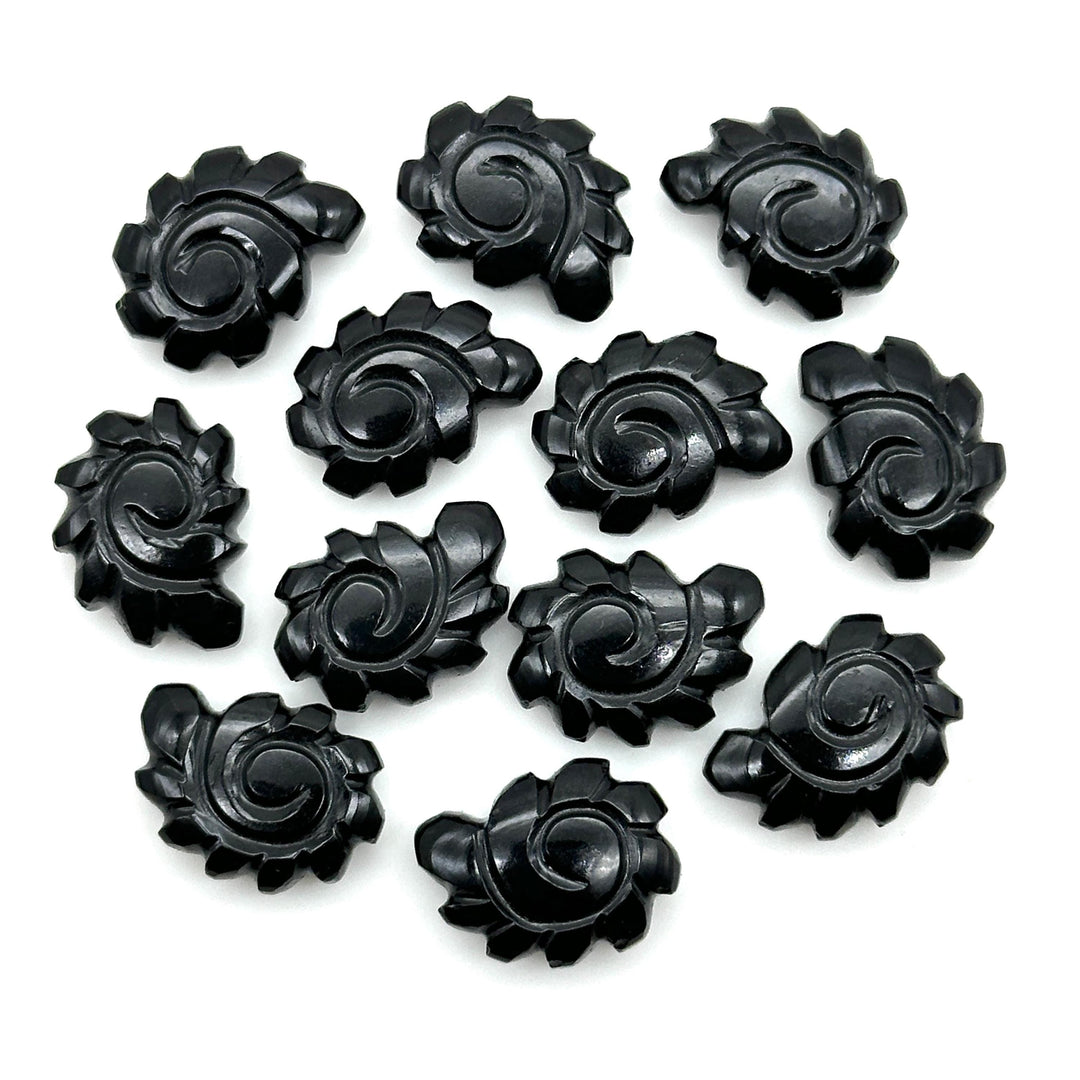 Natural Black Onyx Carved Shell Beads, Hand Carved Snail Shell Shape Gemstone, Seashell Charm, 16 MM Seashell Beads For Jewelry Making