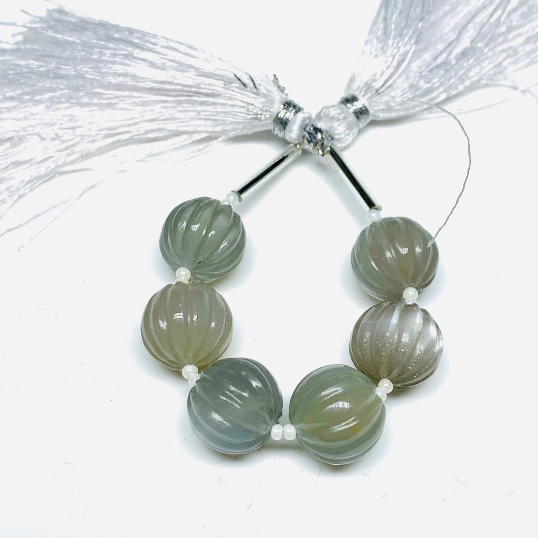 1,2,3,4,5 pcs 100% Natural Grey Moonstone Carved Melon Shape Beads Strand, Melon Shape Gemstone, Gemstone For Jewellery, 12 mm