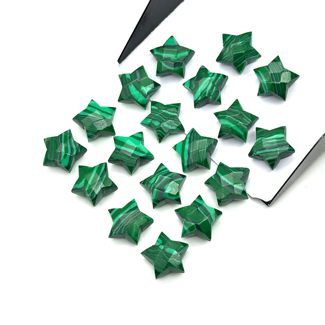 Hand Carved Malachite Star Beads: Faceted 10mm Briolettes